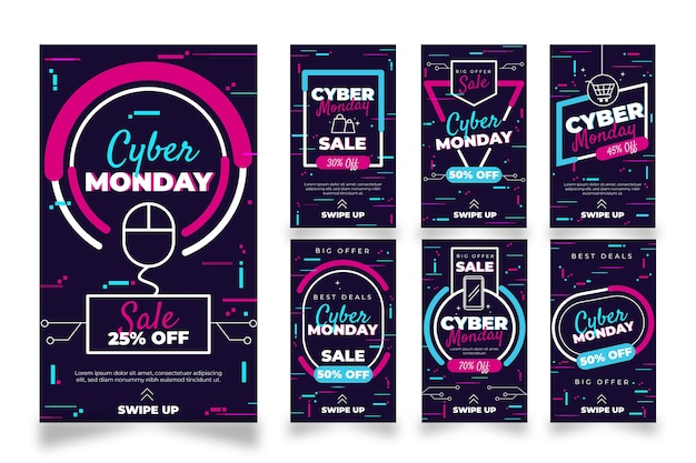 Vector historias de instagram de cyber monday