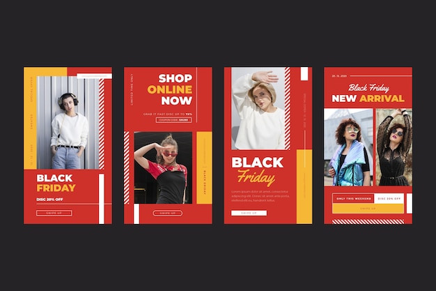 Historias de instagram de diseño plano de black friday