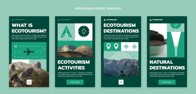 Historias de instagram de ecoturismo de diseño plano