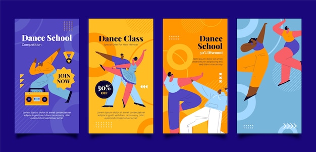 Historias de instagram de la escuela de baile de diseño plano