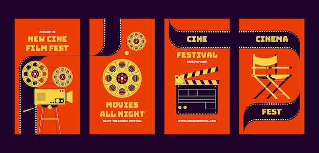 Vector historias de instagram del festival de cine de diseño plano