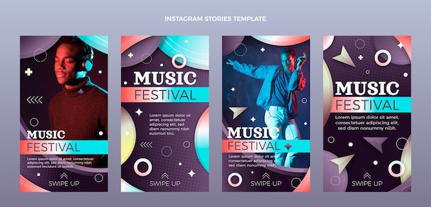 Vector historias de instagram del festival de música colorido degradado