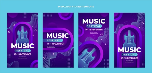 Vector historias de instagram del festival de música colorido degradado