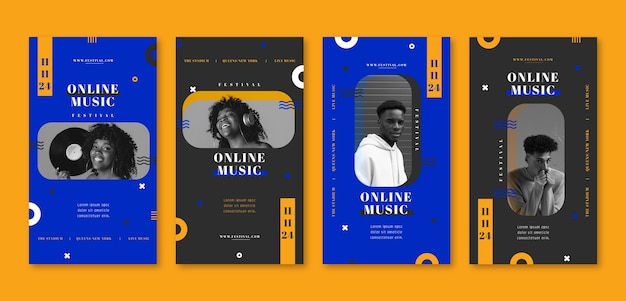 Historias de instagram del festival de música de diseño plano