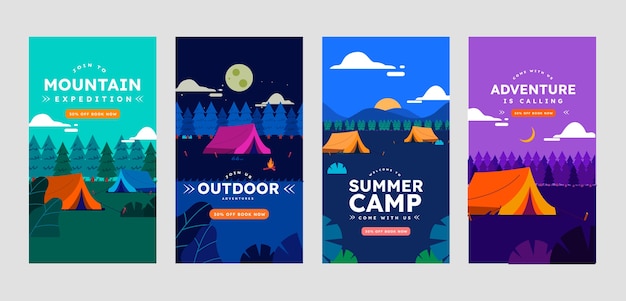 Vector historias de instagram de glamping dibujadas a mano