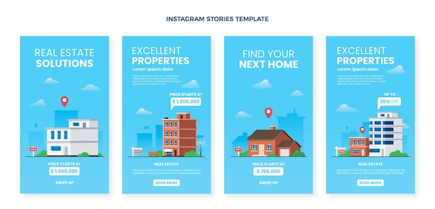 Vector historias de instagram de gradiente de bienes raíces