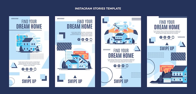 Vector historias de instagram inmobiliarias geométricas de diseño plano