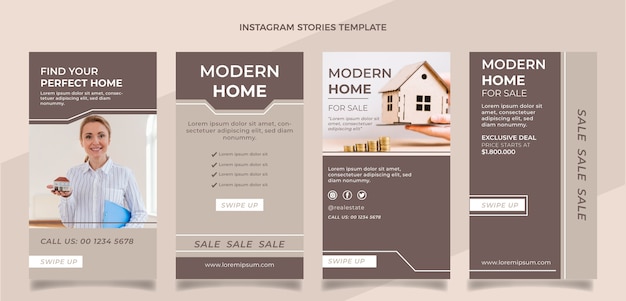 Vector historias de instagram inmobiliarias geométricas de diseño plano
