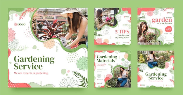 Historias de instagram de jardinería dinámicas dibujadas a mano