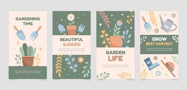 Vector historias de instagram de jardinería de diseño plano