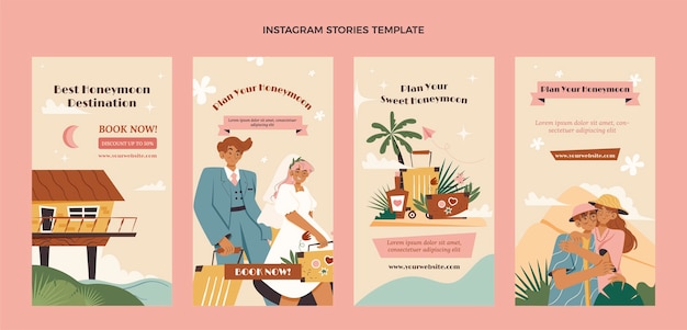 Historias de instagram de luna de miel vintage dibujadas a mano
