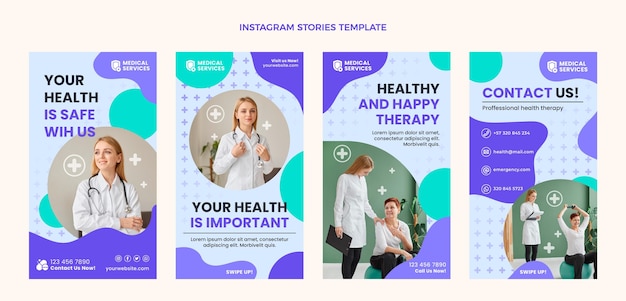 Vector historias de instagram médicas de diseño plano
