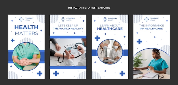 Vector historias de instagram médicas de diseño plano