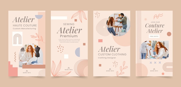 Historias de instagram minimalistas planas de atelier