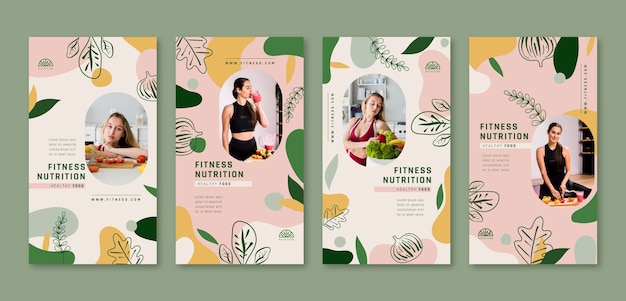 Historias de instagram de nutrición fitness dibujadas a mano
