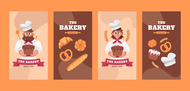 Vector historias de instagram de panadería dibujadas a mano