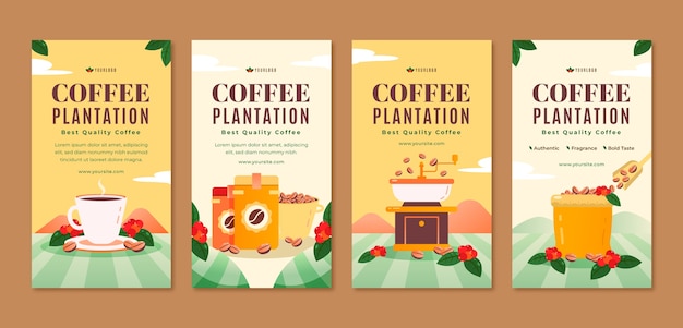 Historias de instagram de plantaciones de café dibujadas a mano