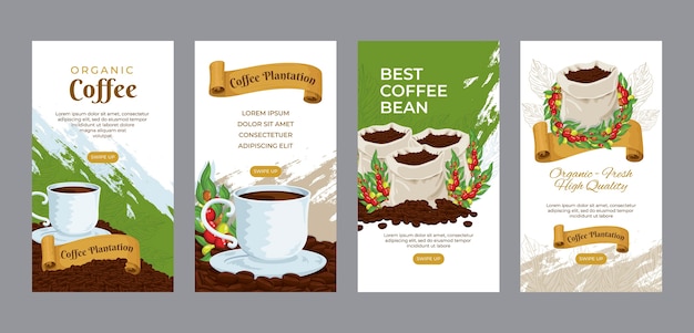 Vector historias de instagram de plantaciones de café dibujadas a mano