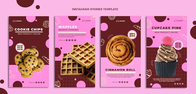 Vector historias de instagram de postres dibujados a mano