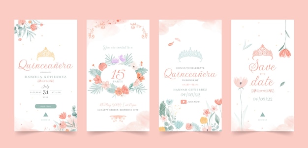 Historias de instagram de quinceañera en acuarela