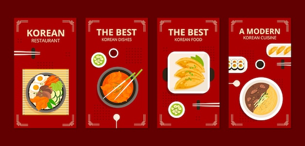 Vector historias de instagram de restaurante coreano dibujadas a mano