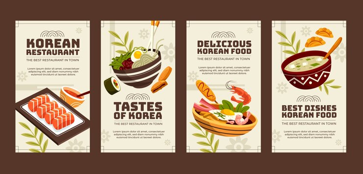 Vector historias de instagram de restaurante coreano dibujadas a mano