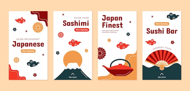 Historias de instagram de restaurante japonés dibujadas a mano