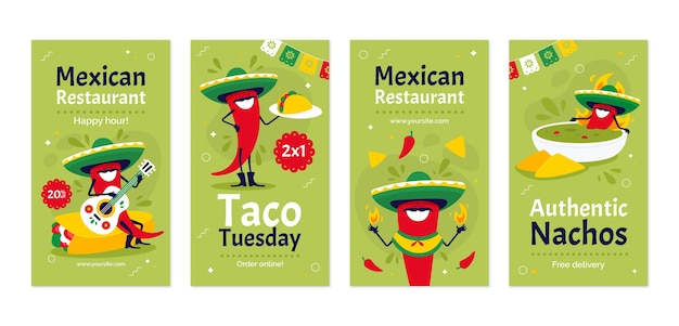 Historias de instagram de restaurante mexicano dibujadas a mano