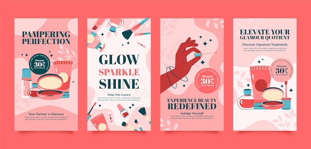 Historias de instagram de salón de belleza de diseño plano