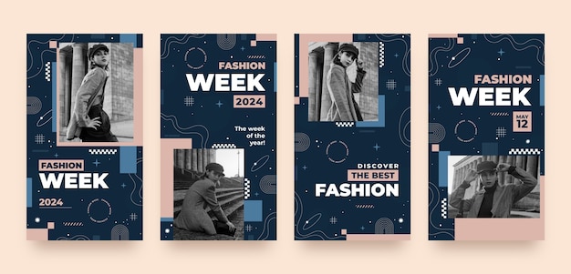 Vector historias de instagram de la semana de la moda de diseño plano