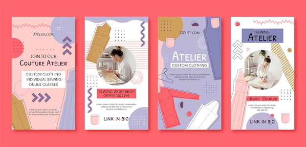 Historias de instagram de taller de alta costura dibujadas a mano