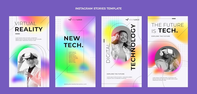 Vector historias de instagram de tecnología fluida abstracta degradada