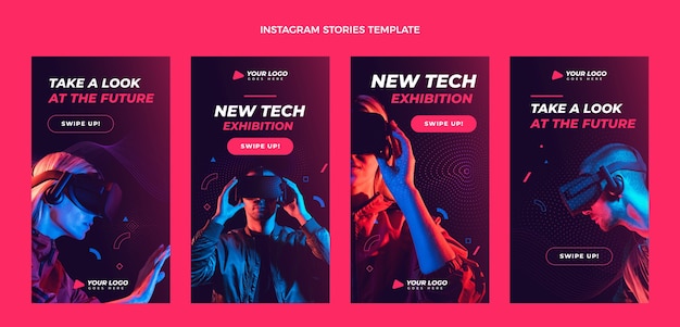 Vector historias de instagram de tecnología de semitono degradado