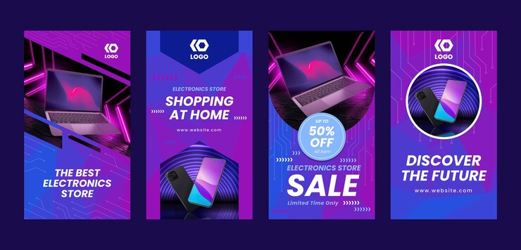Vector historias de instagram de tiendas de electrónica dibujadas a mano