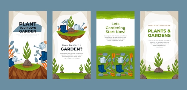 Vector historias de instagram de trabajo de jardinería dibujadas a mano