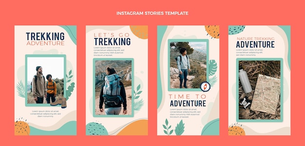 Vector historias de instagram de trekking dibujadas a mano