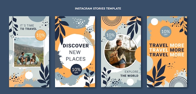 Vector historias de instagram de viajes dibujadas a mano