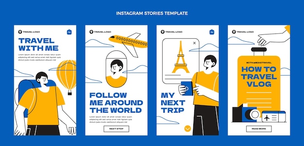 Historias de instagram de viajes de diseño plano