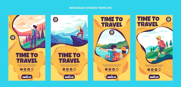Historias de instagram de viajes de diseño plano