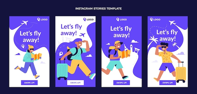 Historias de instagram de viajes de diseño plano