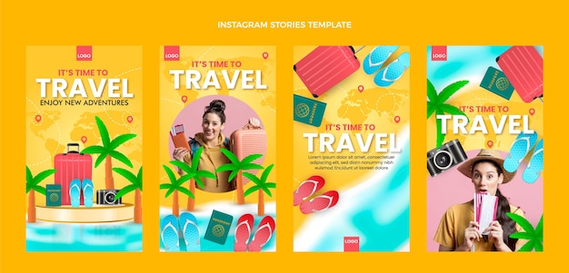 Vector historias de instagram de viajes realistas