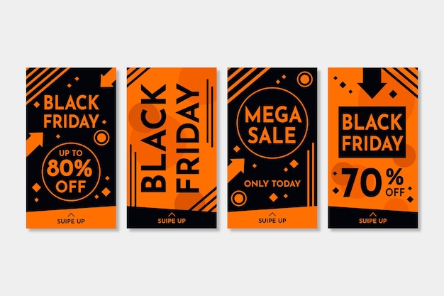 Historias de instagram del viernes negro de diseño plano