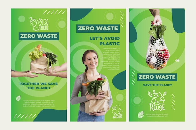 Vector historias de instagram zero waste