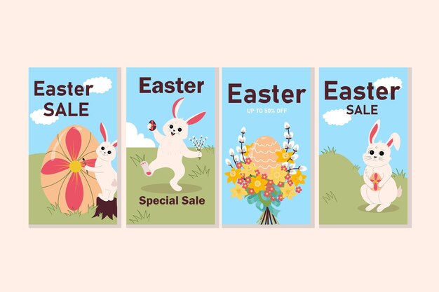 Historias planas de instagram de pascua con conejito