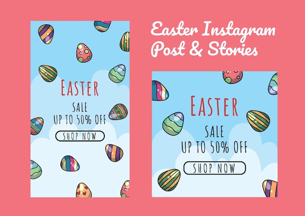 Vector historias y publicaciones de instagram de venta del día de pascua