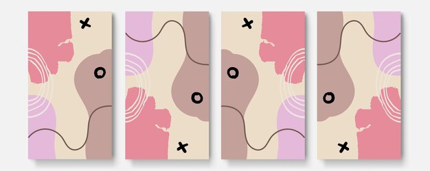 Historias de redes sociales y conjunto de vectores de plantilla de publicación. Las formas abstractas cubren el fondo con espacio floral y copia para texto o imágenes. Ilustración vectorial