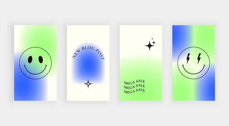 Vector historias de redes sociales con formas verdes y azules.