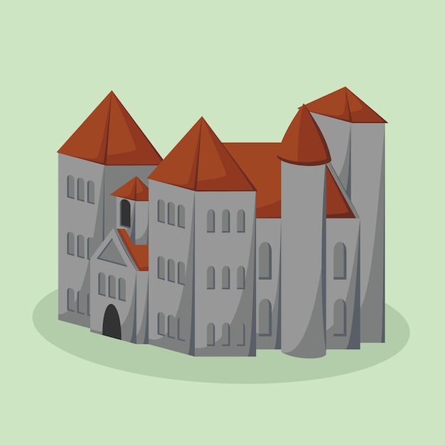 Histórica Catedral Gótica Medieval Iglesia Vector Isométrico Gris