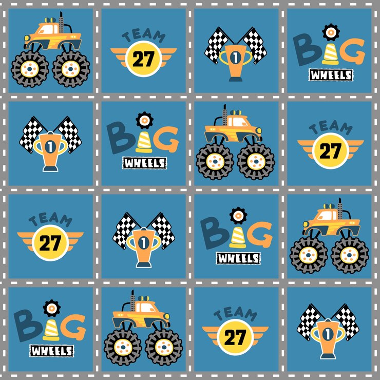 Vector historieta de la carrera de monster truck en vector de patrón