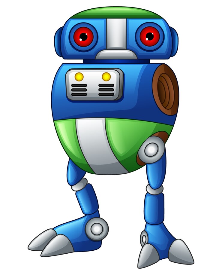 Vector historieta colorida del robot aislada en el fondo blanco
